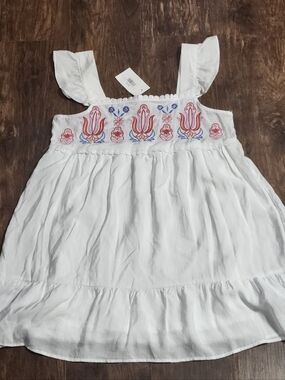 Blu Pepper White Embroidered Square Neck Mini Dress Boho Flutter Sleeve Medium.